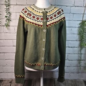 ALEX MILL HILDE FAIR ISLE CREW NECK CARDIGAN MID-WEIGHT KNIT WOMENS SIZE LARGE